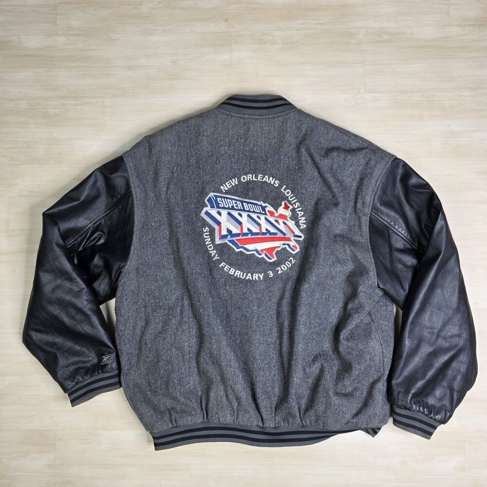 Vintage Reebok Super Bowl XXXVI 36 2002 Wool Blend Varsity Letter Jacket Size XL